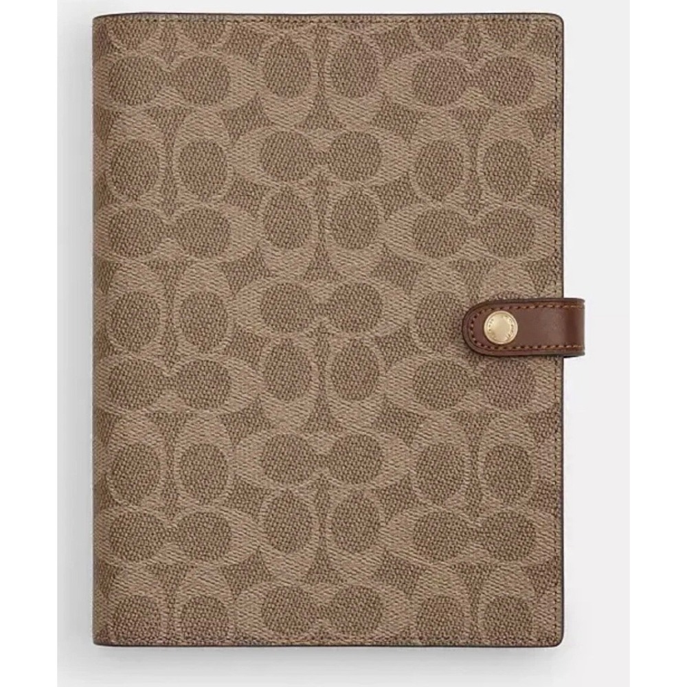 NWT! Coach‎ Signature Canvas Notebook Khaki Brown Monogram Journal Refillable